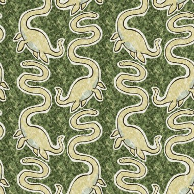 Yeşil el plesiosaur dinazorunu kusursuz şekilde çizdi. Bebek yuvası için cinsiyet Nötr Jurasik fosil silueti. Müze, nesli tükenme ve tekstil tasarımı için cinsiyet ayrımı yapılmamış ev dekorasyonu