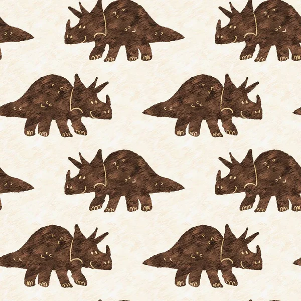 Hand drawn triceratops dinosaur seamless pattern. Gender Neutral Jurassic fossil silhouette for baby nursery. Gender neutral home decor for museum, extinction and textile design