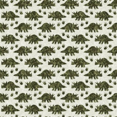 Yeşil el triceratops dinozor deseni çizdi. Bebek yuvası için cinsiyet Nötr Jurasik fosil silueti. Müze, nesli tükenme ve tekstil tasarımı için cinsiyet ayrımı yapılmamış ev dekorasyonu