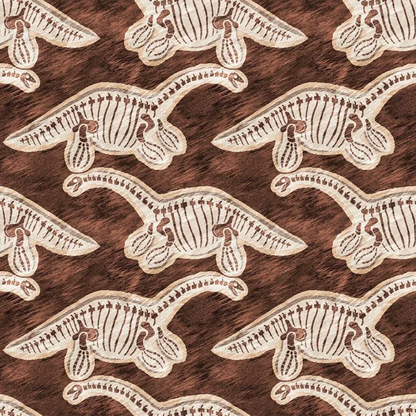 Brown plesiosaur dinosaur fossil bones seamless pattern. Gender Neutral Jurassic silhouette. Home decor for museum, excintion and textile design
