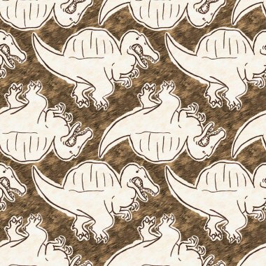 Kahverengi el, Spinosaurus dinazorların kusursuz desenlerini çizdi. Bebek yuvası için cinsiyet Nötr Jurasik fosil silueti. Müze, neslin tükenmesi ve tekstil tasarımı için ev dekorasyonu