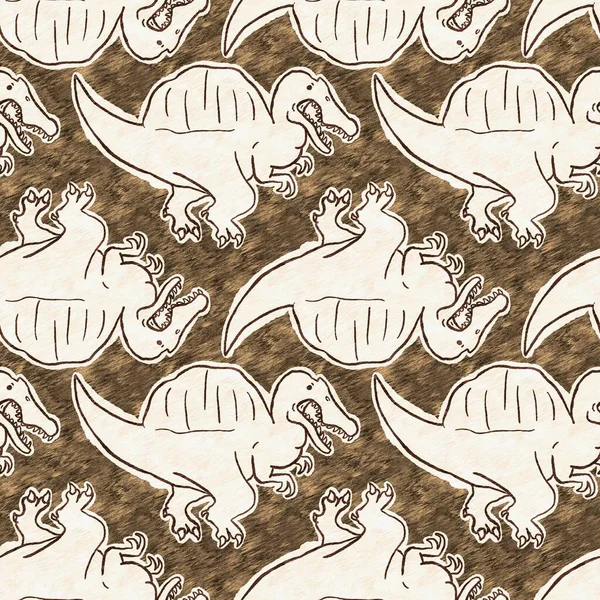 Καφέ Χέρι Σχεδίασε Τον Δεινόσαυρο Σπινόσαυρο Χωρίς Ραφή Μοτίβο Ουδέτερη — Φωτογραφία Αρχείου