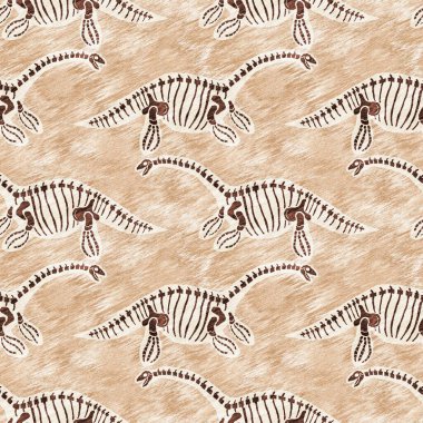 Kahverengi plesiosaur dinozor fosil kemikleri dikişsiz desen. Bebek odası için cinsiyet olarak Tarafsız Jurasik siluet. Müze, nesli tükenme ve tekstil tasarımı için cinsiyet ayrımı yapılmamış ev dekorasyonu