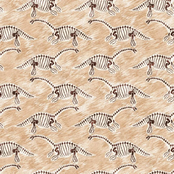 Brown plesiosaur dinosaur fossil bones seamless pattern. Gender Neutral Jurassic silhouette. Home decor for museum, excintion and textile design