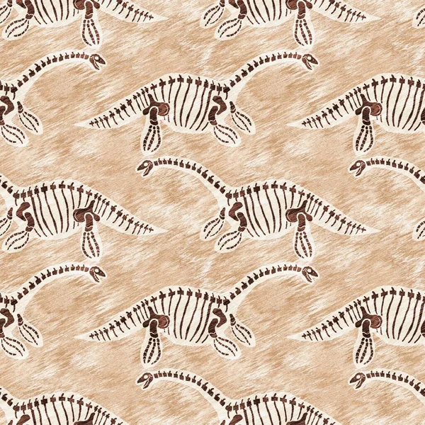 Brown plesiosaur dinosaur fossil bones seamless pattern. Gender Neutral Jurassic silhouette for baby nursery. Gender neutral home decor for museum, extinction and textile design