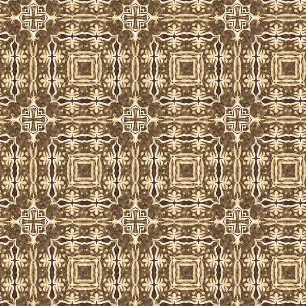 Mosaic Geometric Brown Seamless Texture Pattern Trendy Kaleidoscope Woven Design — ストック写真