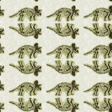 Yeşil triceratops dinozor fosil kemikleri kusursuz desen. Bebek odası için cinsiyet olarak Tarafsız Jurasik siluet. Müze, nesli tükenme ve tekstil tasarımı için cinsiyet ayrımı yapılmamış ev dekorasyonu