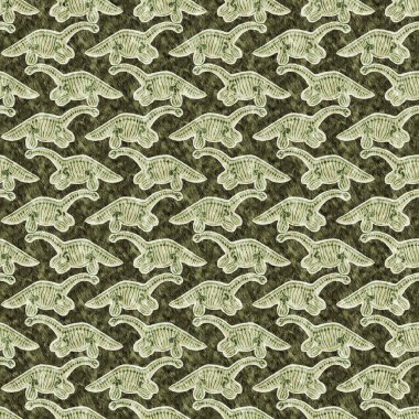 Yeşil plesiosaur dinozor fosil kemikleri dikişsiz desen. Bebek odası için cinsiyet olarak Tarafsız Jurasik siluet. Müze, nesli tükenme ve tekstil tasarımı için cinsiyet ayrımı yapılmamış ev dekorasyonu 