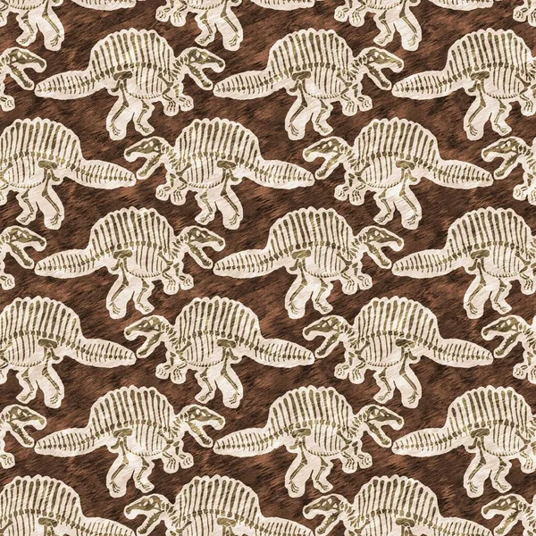 Brown Hand Drawn Spinosaurus Fossil Bones Dinosaur Seamless Pattern Gender — Stock fotografie