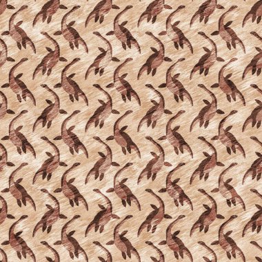 Kahverengi el plesiosaur dinazorunu kusursuz şekilde çizmiş. Bebek yuvası için cinsiyet Nötr Jurasik fosil silueti. Müze, nesli tükenme ve tekstil tasarımı için cinsiyet ayrımı yapılmamış ev dekorasyonu 