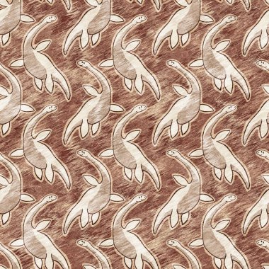 Kahverengi el plesiosaur dinazorunu kusursuz şekilde çizmiş. Bebek yuvası için cinsiyet Nötr Jurasik fosil silueti. Müze, nesli tükenme ve tekstil tasarımı için cinsiyet ayrımı yapılmamış ev dekorasyonu 