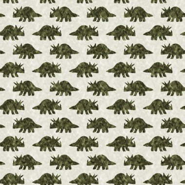 Yeşil el triceratops dinozor deseni çizdi. Bebek yuvası için cinsiyet Nötr Jurasik fosil silueti. Müze, nesli tükenme ve tekstil tasarımı için cinsiyet ayrımı yapılmamış ev dekorasyonu