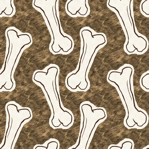 Brown hand drawn dinosaur bone seamless pattern. Gender Neutral Jurassic fossil silhouette for baby nursery. Home decor for museum, extinction and textile design