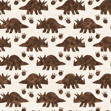 El çizimi Triceratops dinozor pürüzsüz desen. Bebek yuvası için cinsiyet Nötr Jurasik fosil silueti. Müze, nesli tükenme ve tekstil tasarımı için cinsiyet ayrımı yapılmamış ev dekorasyonu