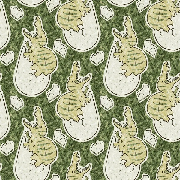 Green Hand Drawn Spinosaurus Egg Seamless Pattern Gender Neutral Jurassic — Stock Photo, Image