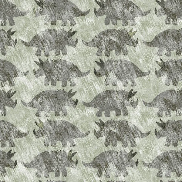 Green Hand Drawn Triceratops Dinosaur Seamless Pattern Gender Neutral Jurassic — Foto de Stock