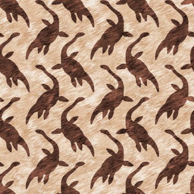 Kahverengi el plesiosaur dinazorunu kusursuz şekilde çizmiş. Bebek yuvası için cinsiyet Nötr Jurasik fosil silueti. Müze, nesli tükenme ve tekstil tasarımı için cinsiyet ayrımı yapılmamış ev dekorasyonu 