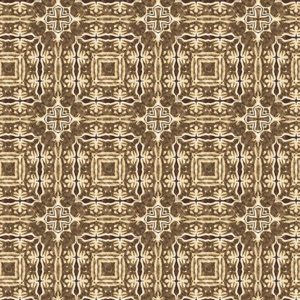 Mosaic Geometric Brown Seamless Texture Pattern Trendy Kaleidoscope Woven Design — Stock Photo, Image