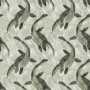 Kahverengi el plesiosaur dinazorunu kusursuz şekilde çizmiş. Bebek yuvası için cinsiyet Nötr Jurasik fosil silueti. Müze, nesli tükenme ve tekstil tasarımı için cinsiyet ayrımı yapılmamış ev dekorasyonu