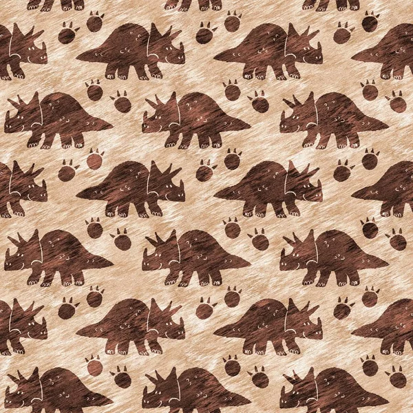 Hand drawn triceratops dinosaur seamless pattern. Gender Neutral Jurassic fossil silhouette for baby nursery. Gender neutral home decor for museum, excintion and textile design