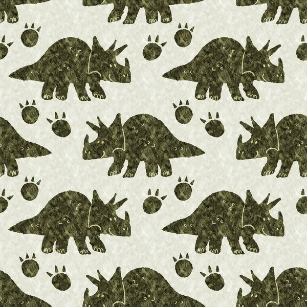 Green Hand Drawn Triceratops Dinosaur Seamless Pattern Gender Neutral Jurassic — Zdjęcie stockowe