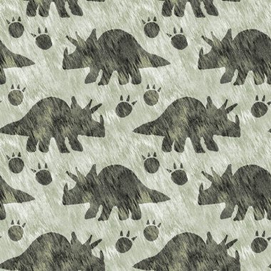 Yeşil el triceratops dinozor deseni çizdi. Bebek yuvası için cinsiyet Nötr Jurasik fosil silueti. Müze, nesli tükenme ve tekstil tasarımı için cinsiyet ayrımı yapılmamış ev dekorasyonu