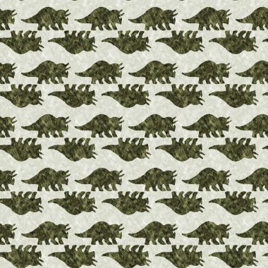 Yeşil el triceratops dinozor deseni çizdi. Bebek yuvası için cinsiyet Nötr Jurasik fosil silueti. Müze, nesli tükenme ve tekstil tasarımı için cinsiyet ayrımı yapılmamış ev dekorasyonu