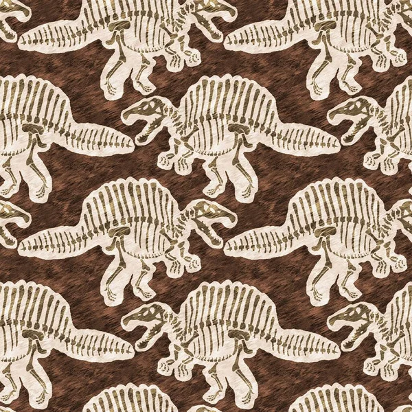 Brown Hand Drawn Spinosaurus Fossil Bones Dinosaur Seamless Pattern Gender — Stock Photo, Image