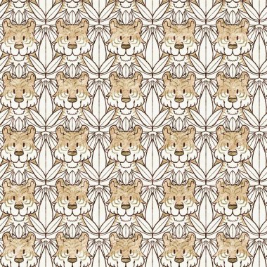 Bebek odası dekorasyonu için şirin bir safari vahşi kaplan deseni. Kusursuz büyük kedi kürklü kahverengi cinsiyet şekilli nötr iz tasarımı