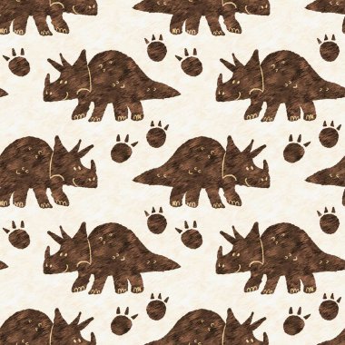 El çizimi Triceratops dinozor pürüzsüz desen. Bebek yuvası için cinsiyet Nötr Jurasik fosil silueti. Müze, nesli tükenme ve tekstil tasarımı için cinsiyet ayrımı yapılmamış ev dekorasyonu