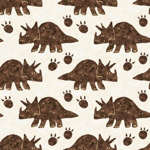 Hand Drawn Triceratops Dinosaur Seamless Pattern Gender Neutral Jurassic Fossil — Foto de Stock