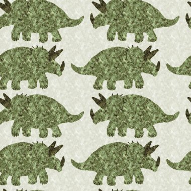 Yeşil el triceratops dinozor deseni çizdi. Bebek yuvası için cinsiyet Nötr Jurasik fosil silueti. Müze, nesli tükenme ve tekstil tasarımı için cinsiyet ayrımı yapılmamış ev dekorasyonu