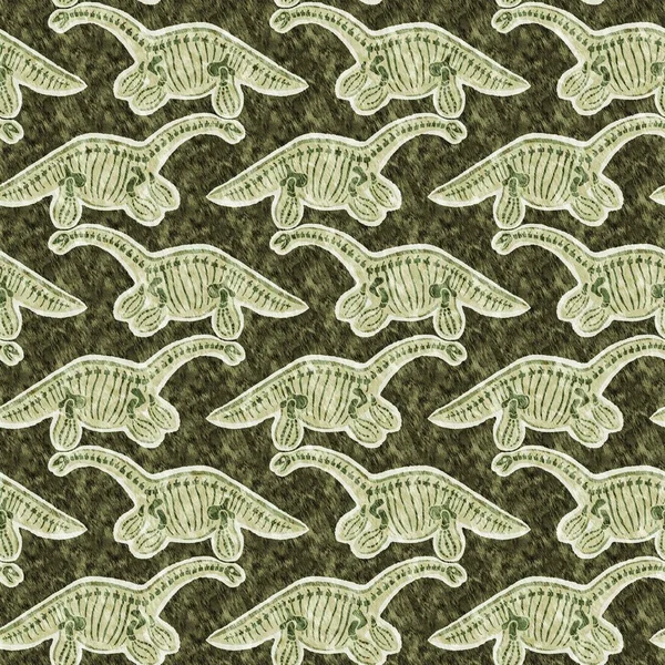 Green Plesiosaur Dinosaur Fossil Bones Seamless Pattern Gender Neutral Jurassic — Fotografia de Stock