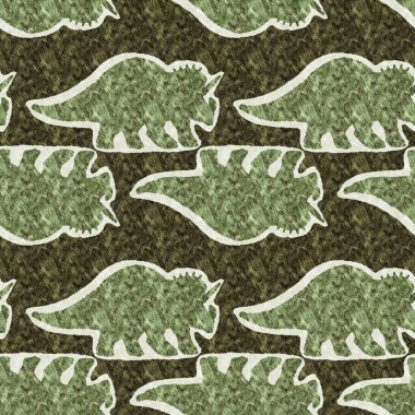 Yeşil el triceratops dinozor deseni çizdi. Bebek yuvası için cinsiyet Nötr Jurasik fosil silueti. Müze, nesli tükenme ve tekstil tasarımı için cinsiyet ayrımı yapılmamış ev dekorasyonu