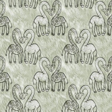 Bebek odası dekorasyonu için şirin bir safari vahşi zürafa deseni. Kusursuz Afrikalı kürklü yeşil, cinsiyet dokusuna sahip nötr baskı tasarımı.