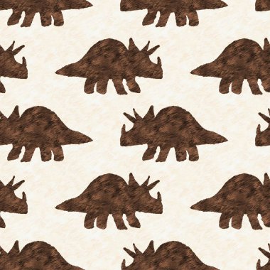 Hand drawn triceratops dinosaur seamless pattern. Gender Neutral Jurassic fossil silhouette for baby nursery. Gender neutral home decor for museum, extinction and textile design