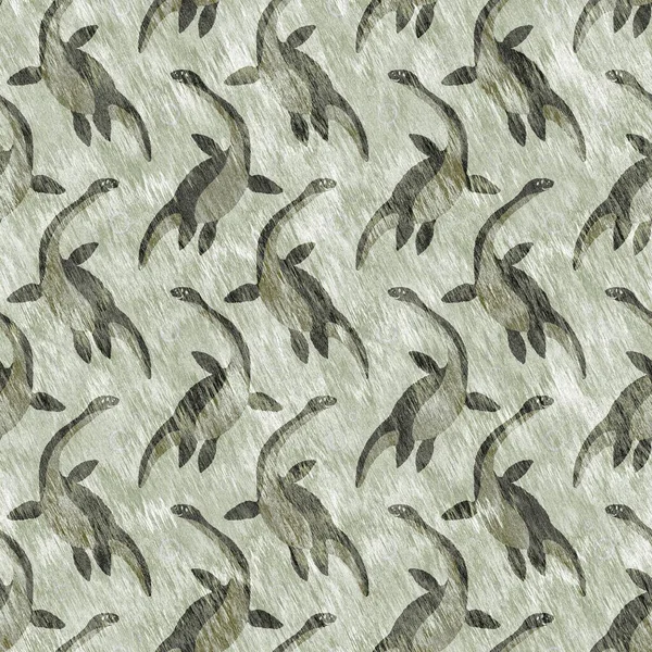 Brown Hand Drawn Plesiosaur Dinosaur Seamless Pattern Gender Neutral Jurassic — Stock Photo, Image