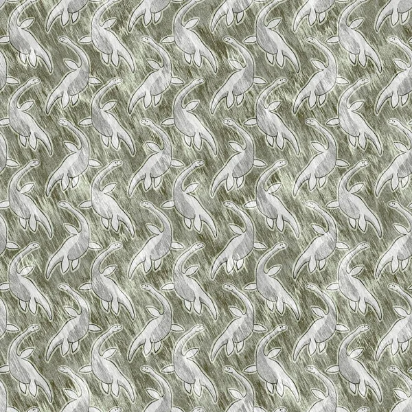 Brown Hand Drawn Plesiosaur Dinosaur Seamless Pattern Gender Neutral Jurassic — Photo