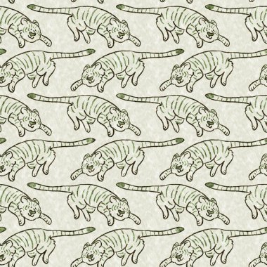 Bebek odası dekorasyonu için şirin bir safari vahşi kaplan deseni. Kusursuz büyük kedi kürklü yeşil desenli cinsiyet nötr iz tasarımı