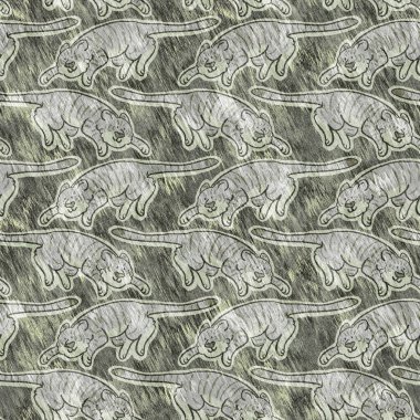 Bebek odası dekorasyonu için şirin bir safari vahşi kaplan deseni. Kusursuz büyük kedi kürklü yeşil desenli cinsiyet nötr iz tasarımı