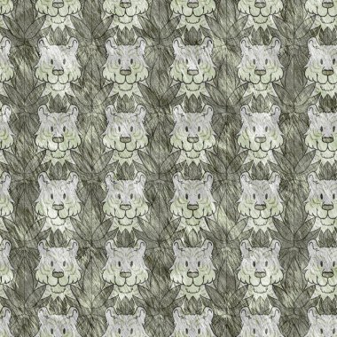 Bebek odası dekorasyonu için şirin bir safari vahşi kaplan deseni. Kusursuz büyük kedi kürklü yeşil desenli cinsiyet nötr iz tasarımı