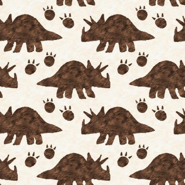 Hand drawn triceratops dinosaur seamless pattern. Gender Neutral Jurassic fossil silhouette. Home decor for museum, excintion and textile design