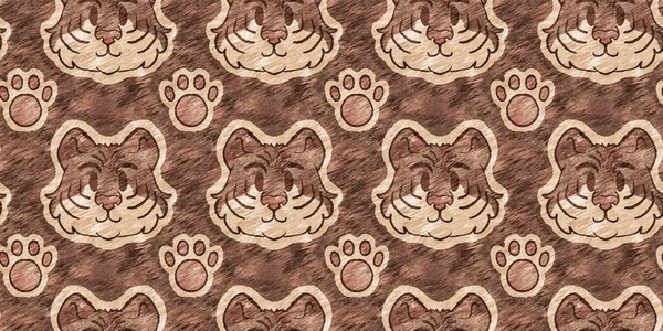Cute Safari Wild Tiger Animal Border Babies Room Decor Seamless — Stockfoto