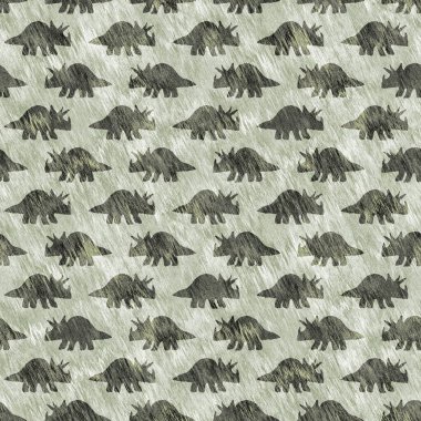 Yeşil el triceratops dinozor deseni çizdi. Bebek yuvası için cinsiyet Nötr Jurasik fosil silueti. Müze, nesli tükenme ve tekstil tasarımı için cinsiyet ayrımı yapılmamış ev dekorasyonu