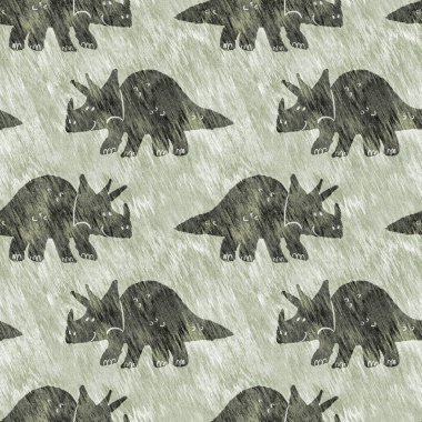 Yeşil el triceratops dinozor deseni çizdi. Bebek yuvası için cinsiyet Nötr Jurasik fosil silueti. Müze, nesli tükenme ve tekstil tasarımı için cinsiyet ayrımı yapılmamış ev dekorasyonu