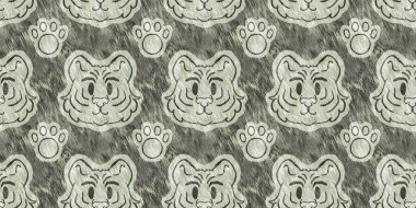 Bebek odası dekorasyonu için şirin bir safari vahşi kaplan sınırı. Kusursuz büyük kedi kürklü yeşil desenli cinsiyet nötr iz tasarımı.