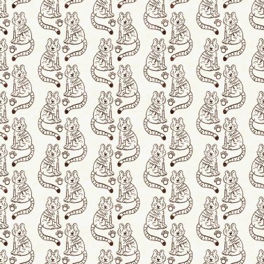 Bebek odası dekorasyonu için şirin bir safari vahşi kaplan deseni. Kusursuz büyük kedi kürklü kahverengi cinsiyet şekilli nötr iz tasarımı