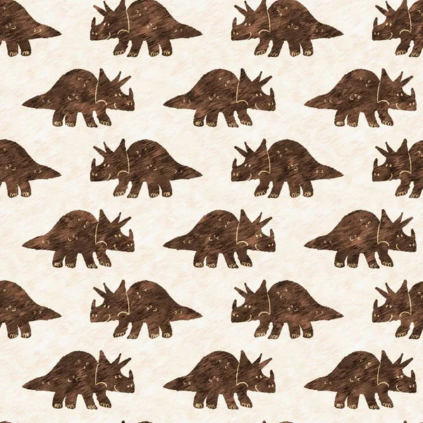 Hand drawn triceratops dinosaur seamless pattern. Gender Neutral Jurassic fossil silhouette for baby nursery. Gender neutral home decor for museum, extinction and textile design