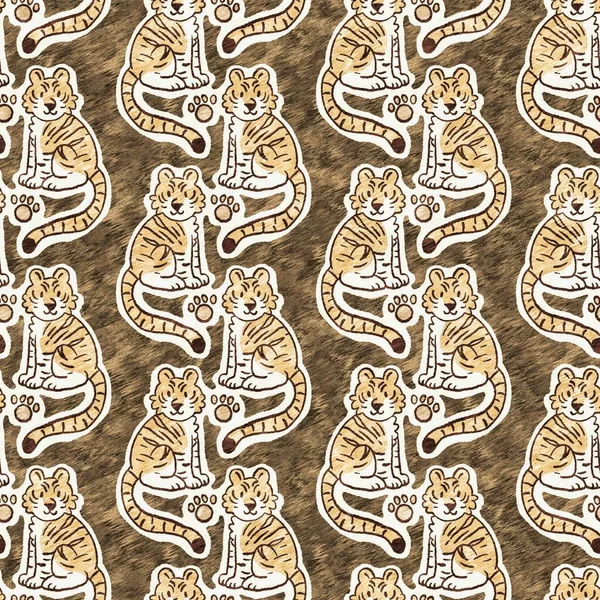 새끼를 귀여운 사파리 호랑이의 패턴입니다 털없는 고양이털 텍스처 프린트 디자인 — 스톡 사진