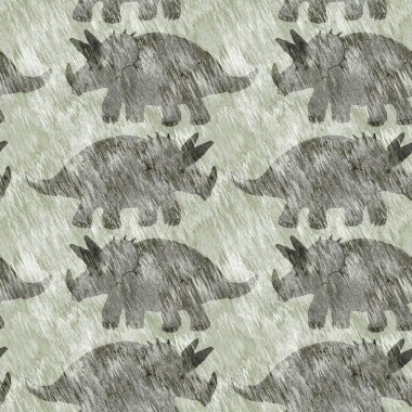 Yeşil el triceratops dinozor deseni çizdi. Bebek yuvası için cinsiyet Nötr Jurasik fosil silueti. Müze, nesli tükenme ve tekstil tasarımı için cinsiyet ayrımı yapılmamış ev dekorasyonu